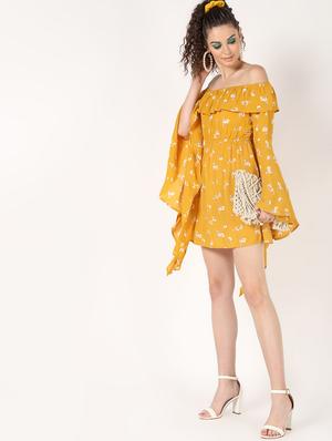 off shoulder bell sleeved a-line dress - 16618848 - Standard Image - 4