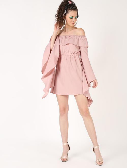 off shoulder asymmetric bell sleeved dress - 16618850 - Standard Image - 1