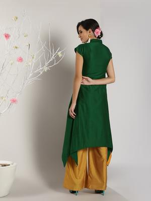 solid asymmetric kurta palazzo set - 16619285 - Standard Image - 4