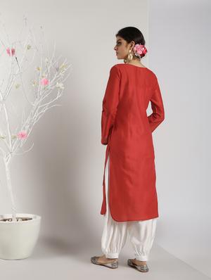 gota work straight kurta with salwar set - 16619448 - Standard Image - 4