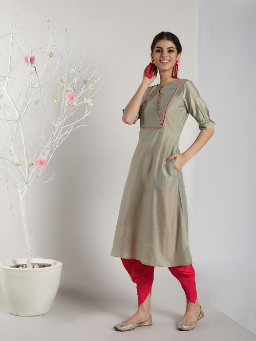 piping solid kurta with salwar set - 16619450 - Standard Image - 1