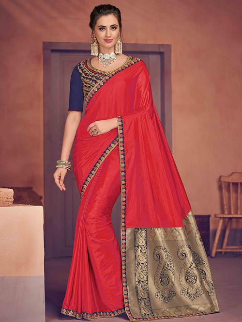 zari work bordered saree with blouse - 16619483 - Standard Image - 1