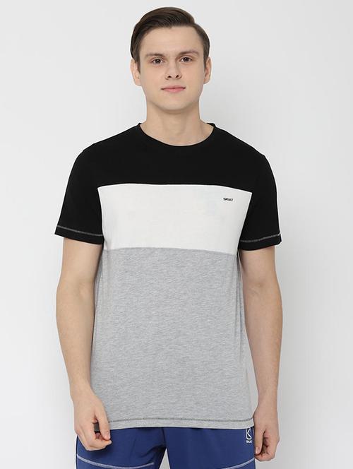 grey color block cut & sew t-shirt - 16620748 - Standard Image - 1