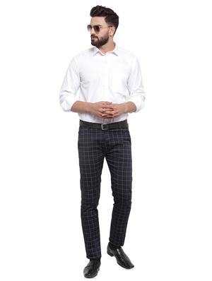 navy blue checkered flat front formal trouser - 16622794 - Standard Image - 4