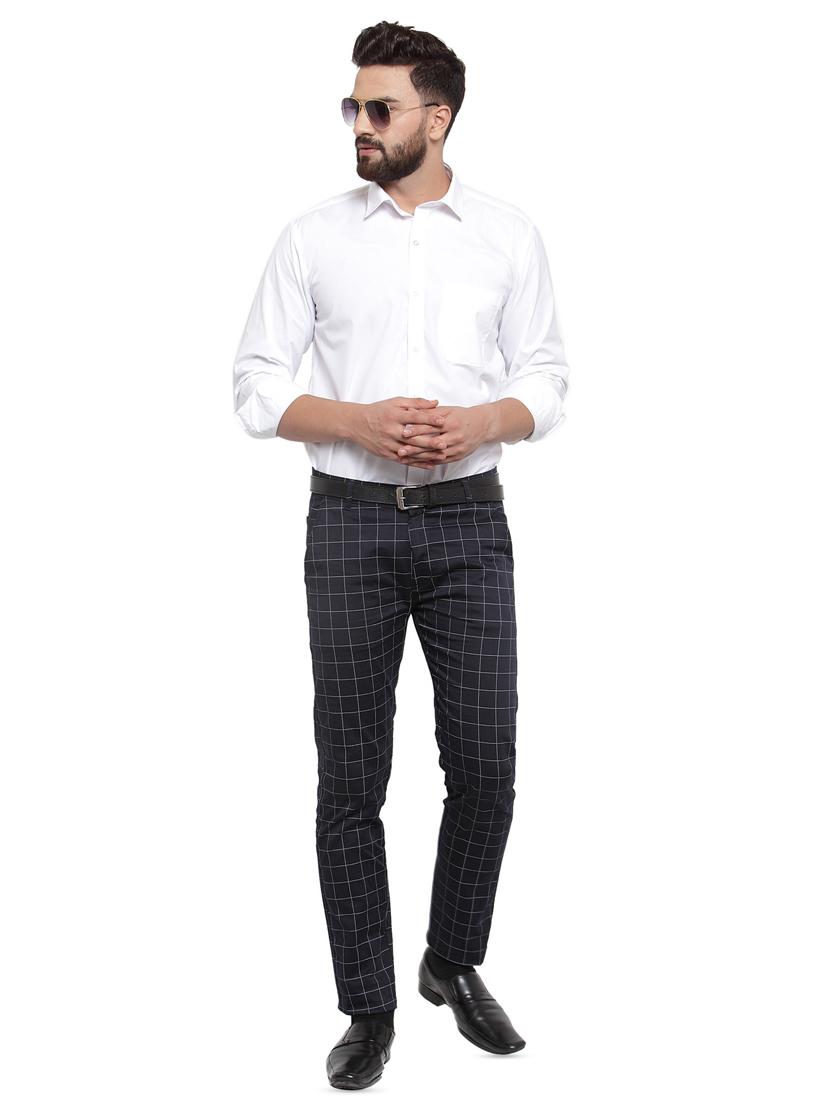 navy blue checkered flat front formal trouser - 16622794 - Zoom Image - 4