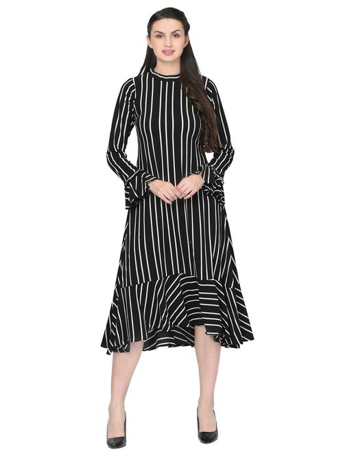 mock neck striped a-line dress - 16628436 - Standard Image - 1