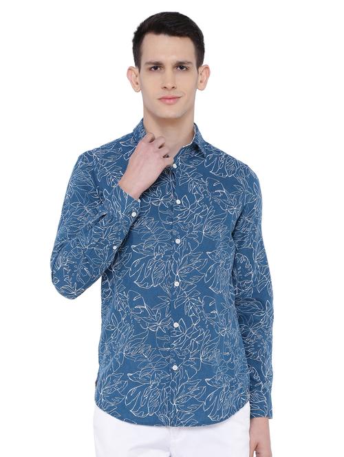 blue printed casual shirt - 16629893 - Standard Image - 1