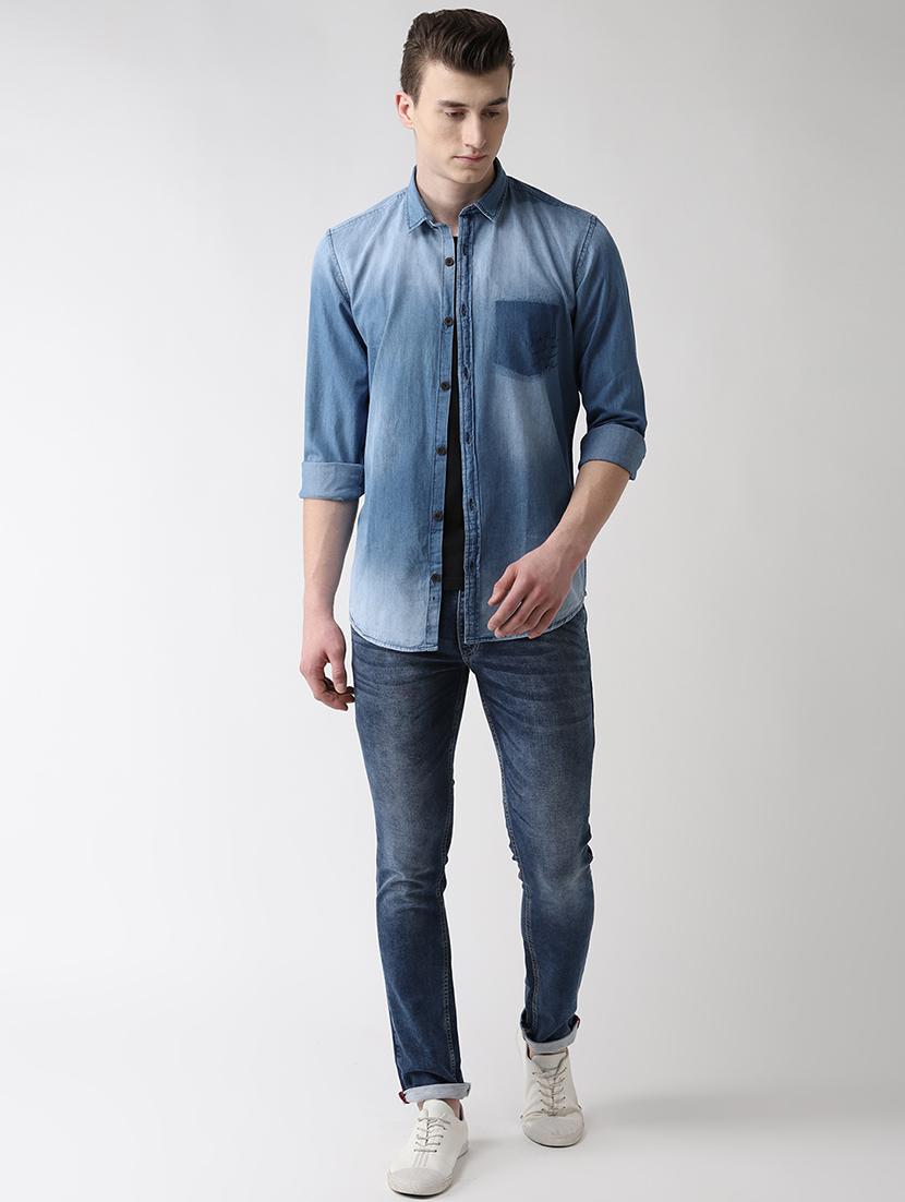 blue faded denim casual shirt - 16631237 - Zoom Image - 4