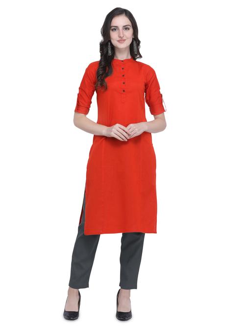 solid straight kurta - 16631261 - Standard Image - 1