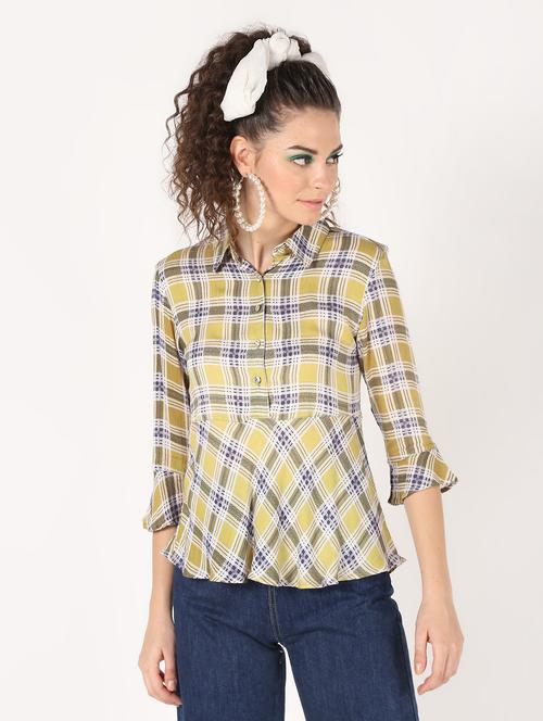 flute sleeved checkered top - 16631781 - Standard Image - 1