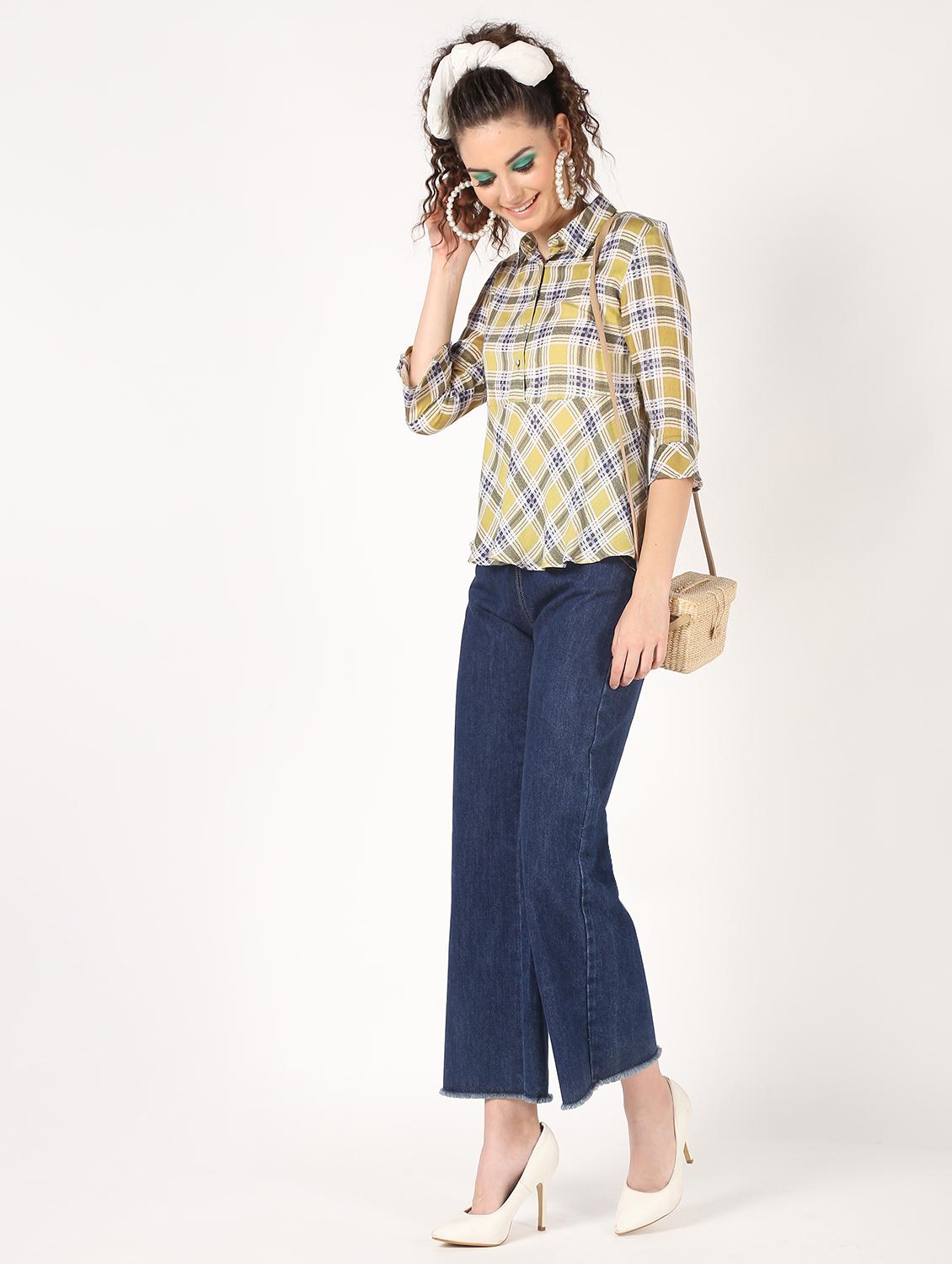 flute sleeved checkered top - 16631781 - Zoom Image - 4