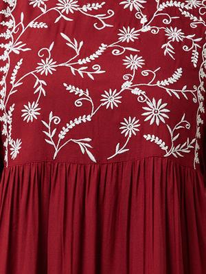 bell sleeved floral embroidered a-line dress - 16631882 - Standard Image - 4
