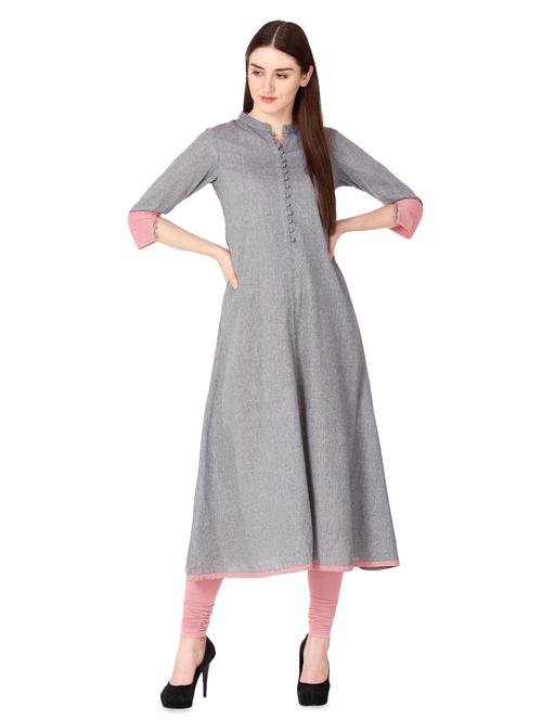 solid a-line kurta - 16632047 - Standard Image - 1