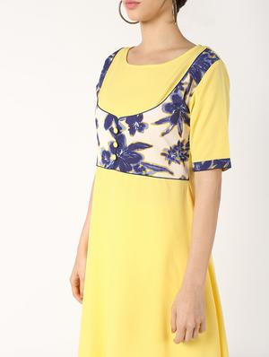 solid yoke print flared kurta - 16632740 - Standard Image - 4
