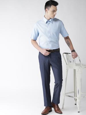 navy blue textured flat front formal trouser - 16633137 - Standard Image - 4