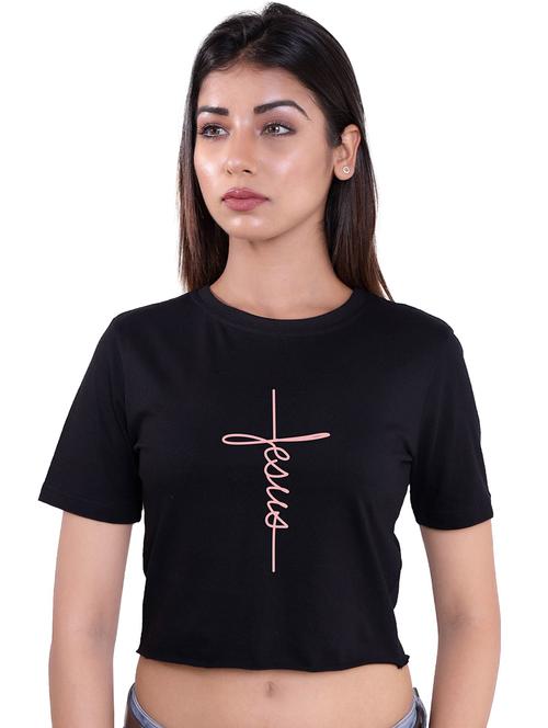 crew neck quirky text crop top - 16633323 - Standard Image - 1