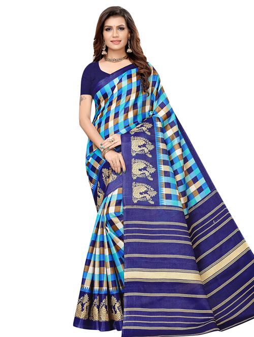 checkered printed saree with blouse - 16633373 - Standard Image - 1