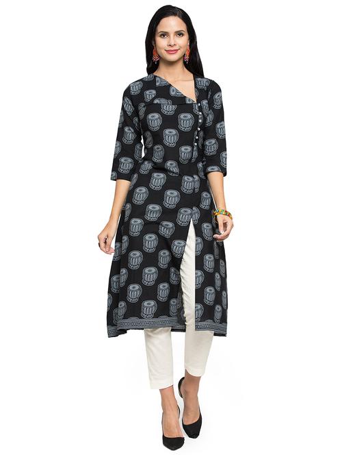 front slit printed a-line kurta - 16634116 - Standard Image - 1