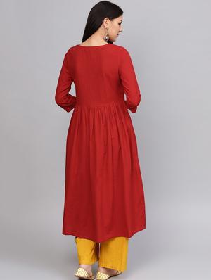 embroidered a-line kurta - 16634152 - Standard Image - 4