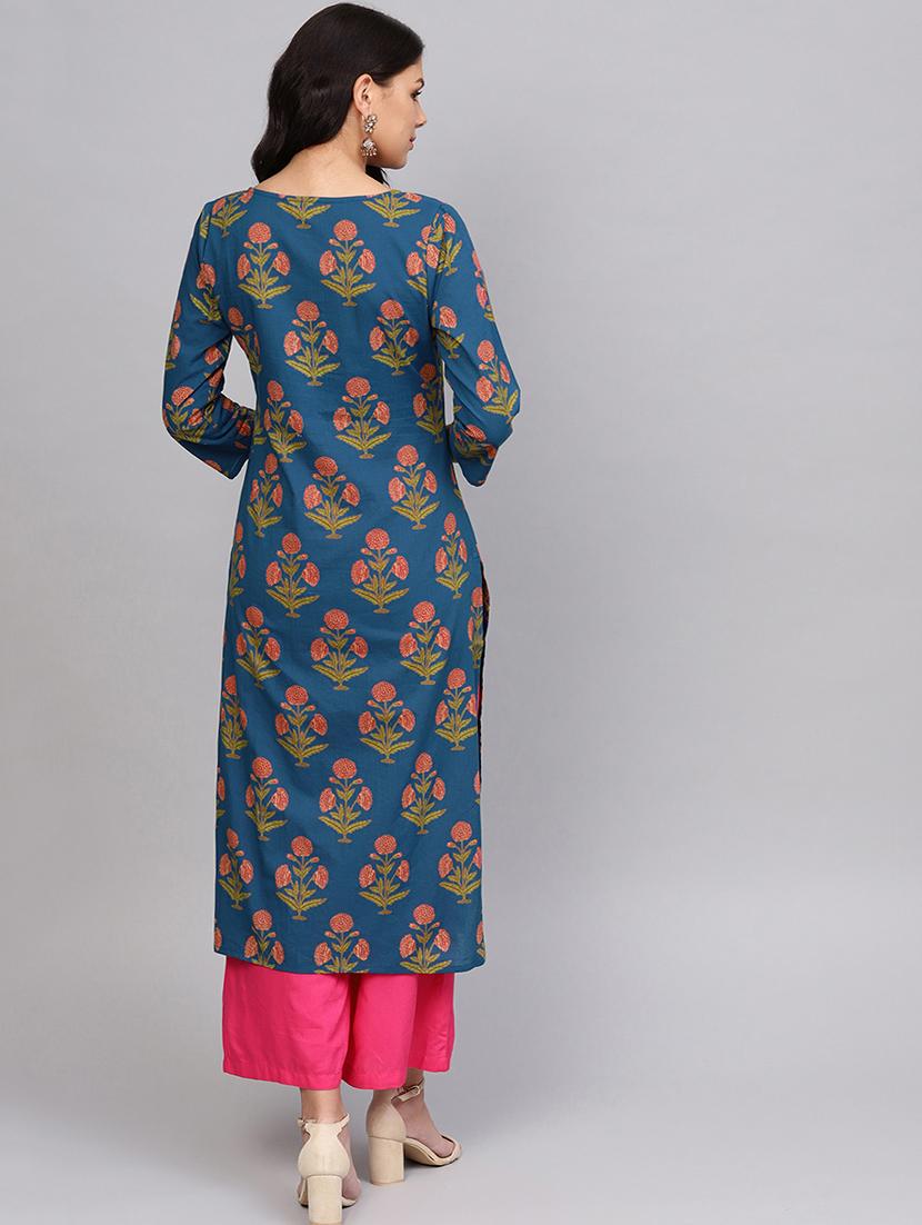 floral printed straight kurta - 16634228 - Zoom Image - 4