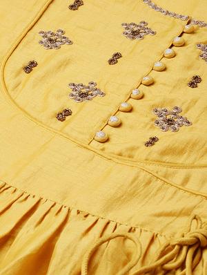 embroidered silk fit & flare kurta with zari work dupatta set - 16634283 - Standard Image - 4