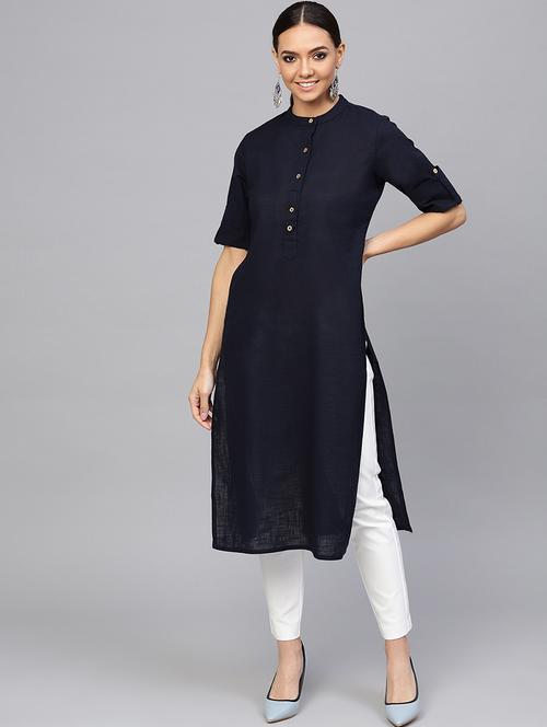 solid straight kurta - 16634749 - Standard Image - 1