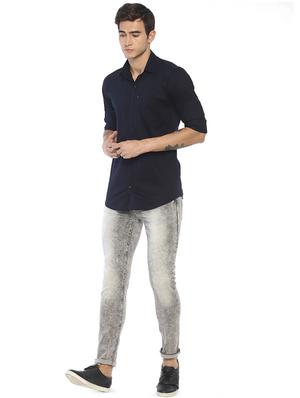 navy blue solid casual shirt - 16635225 - Standard Image - 4