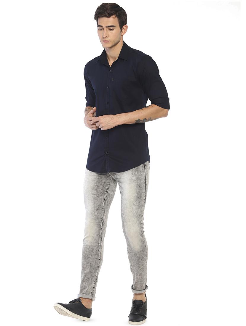 navy blue solid casual shirt - 16635225 - Zoom Image - 4