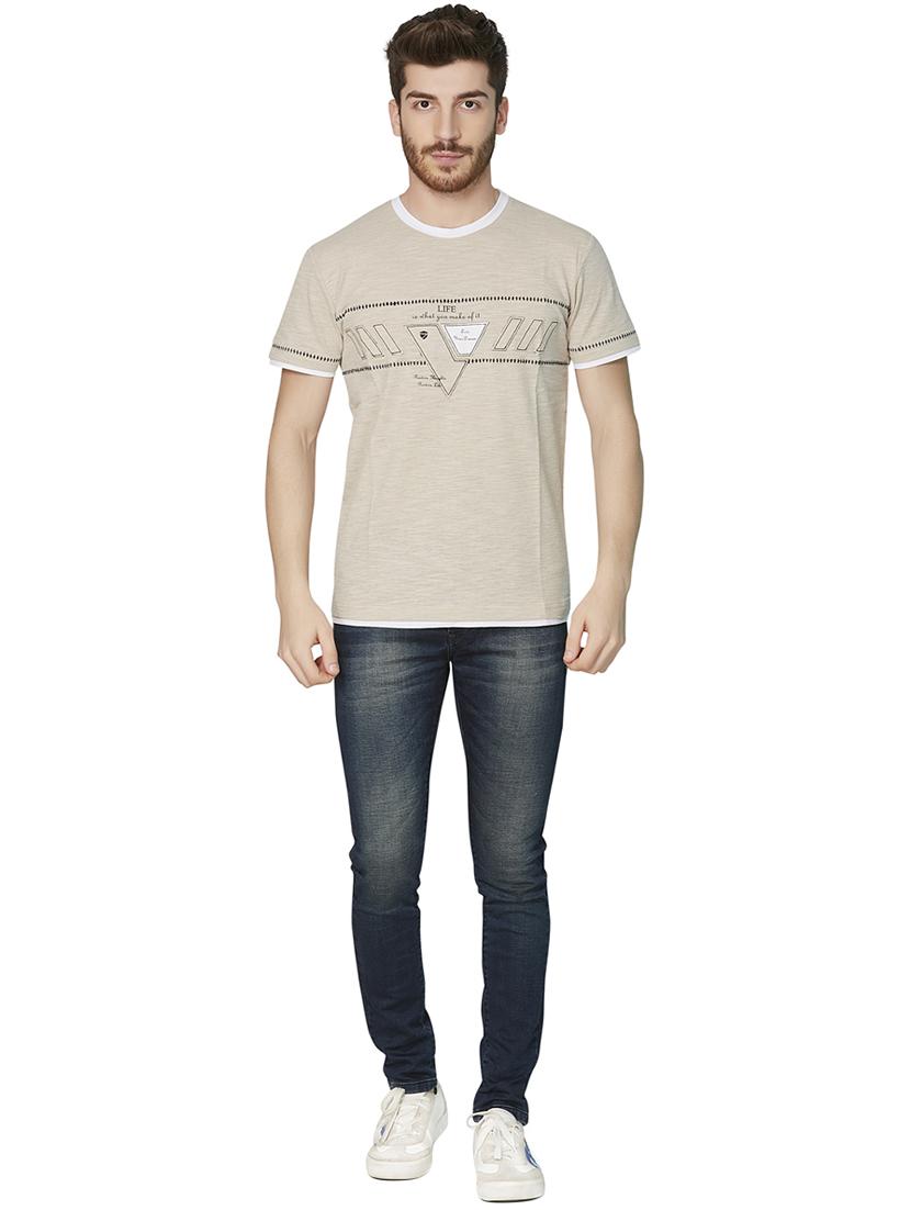 beige chest print t-shirt - 16636048 - Zoom Image - 4
