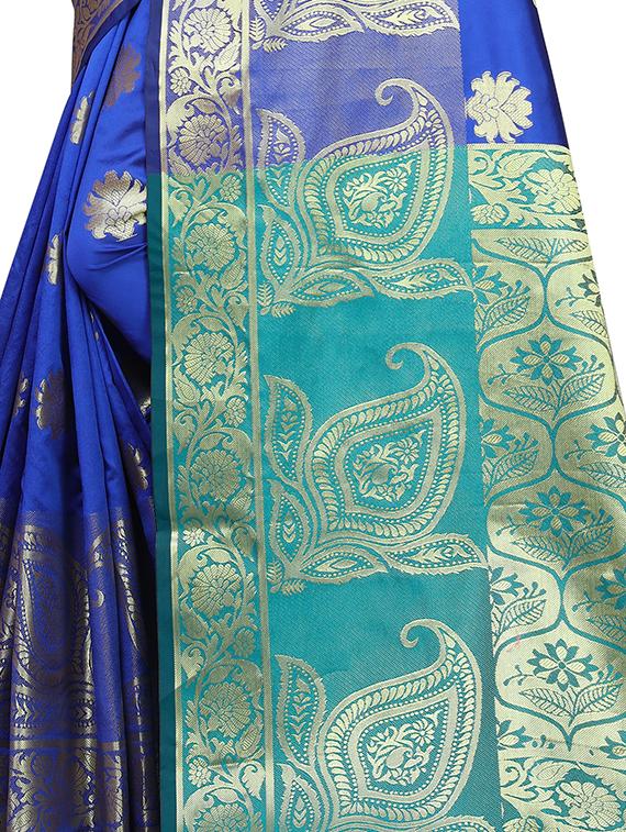 floral woven saree with blouse - 16636483 - Zoom Image - 4