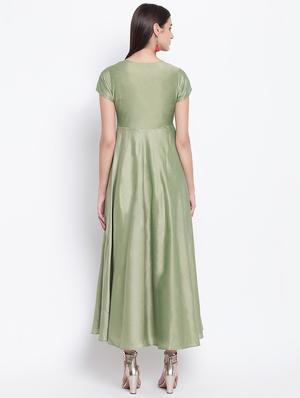 floral embroidered silk fit & flare ethnic dress - 16637168 - Standard Image - 4