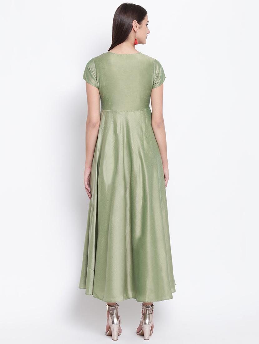 floral embroidered silk fit & flare ethnic dress - 16637168 - Zoom Image - 4