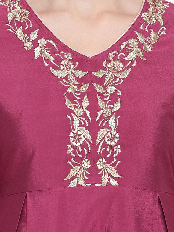 zari work silk fit & flare ethnic dress with dupatta - 16637172 - Zoom Image - 4