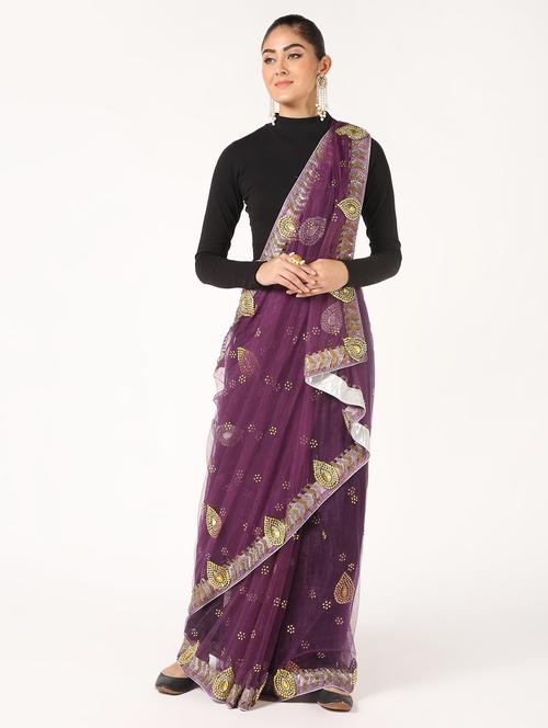 zardosi stone work saree with blouse - 16637636 - Standard Image - 1