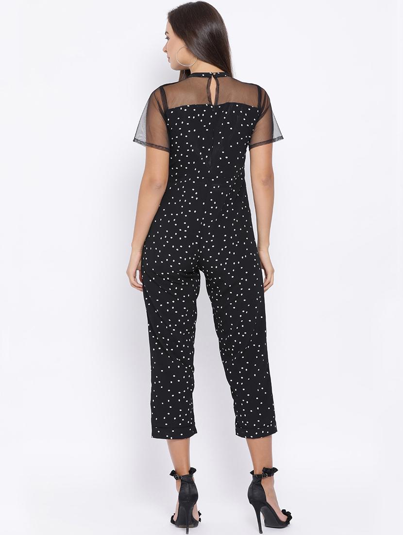 sheer panel polka dot jumpsuit - 16637894 - Zoom Image - 4