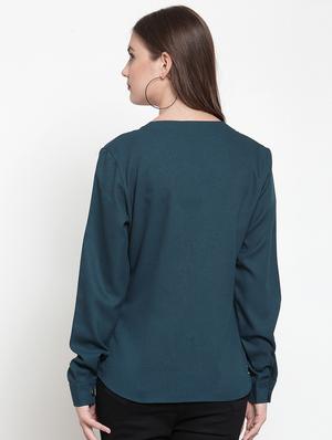styled neck button up solid top - 16638111 - Standard Image - 4