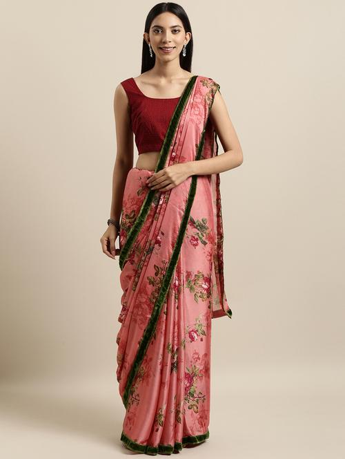floral bordered saree with blouse - 16640326 - Standard Image - 1