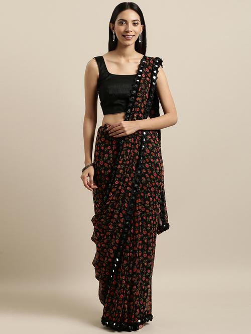 floral printed saree with blouse - 16640335 - Standard Image - 1