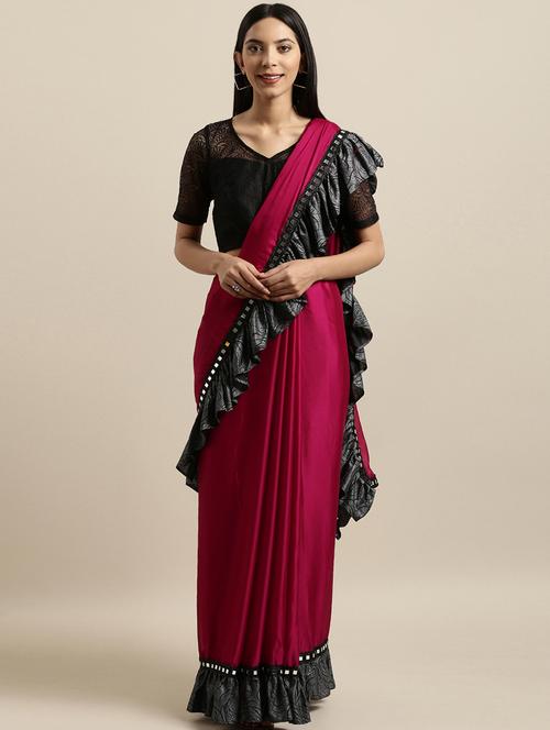 mirror work ruffled saree with blouse - 16640340 - Standard Image - 1