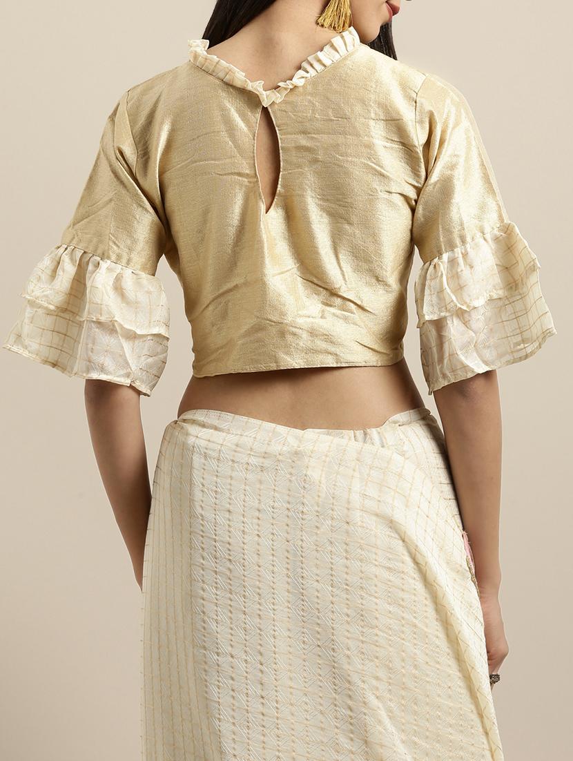 checkered ruffled saree with blouse - 16640341 - Zoom Image - 4