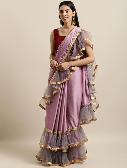 gota patti ruffled plain saree with blouse - 16640343 - Standard Image - 1