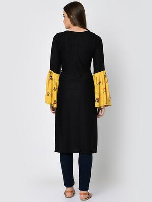 bell sleeve solid contrast kurta - 16641593 - Standard Image - 4