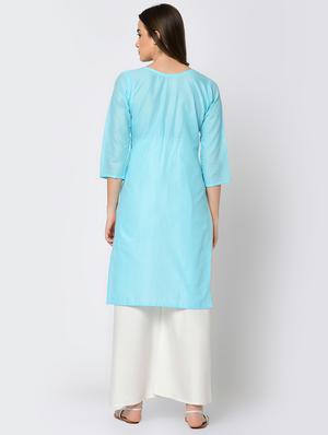 schiffli straight kurta - 16641598 - Standard Image - 4