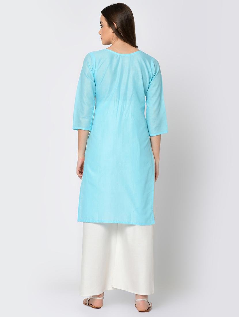 schiffli straight kurta - 16641598 - Zoom Image - 4