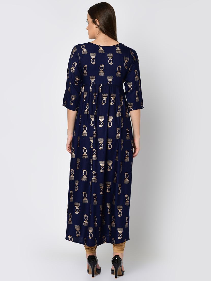 foil print a-line pleated kurta - 16641610 - Zoom Image - 4
