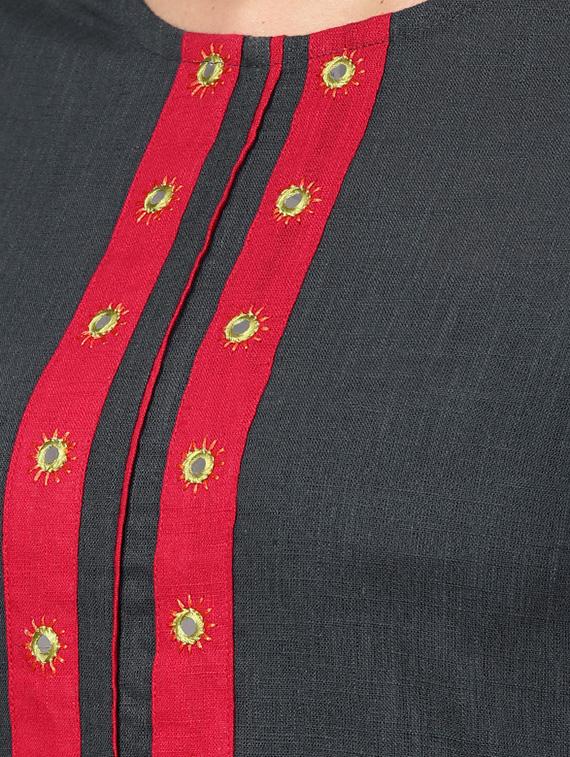 contrast bell sleeved straight kurta - 16641618 - Zoom Image - 4