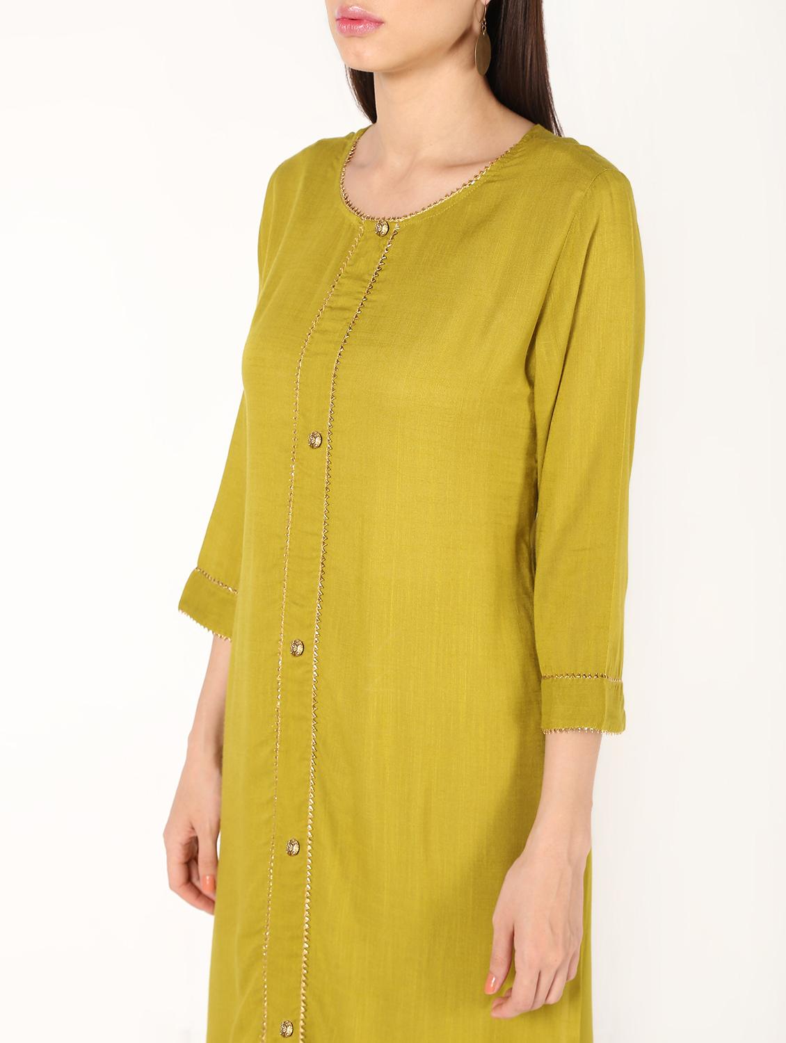 solid straight kurta with gota work - 16641694 - Zoom Image - 4
