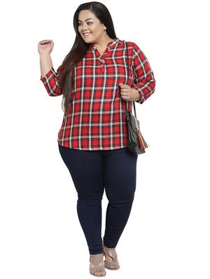 mandarin neck checkered plus top - 16642836 - Standard Image - 4