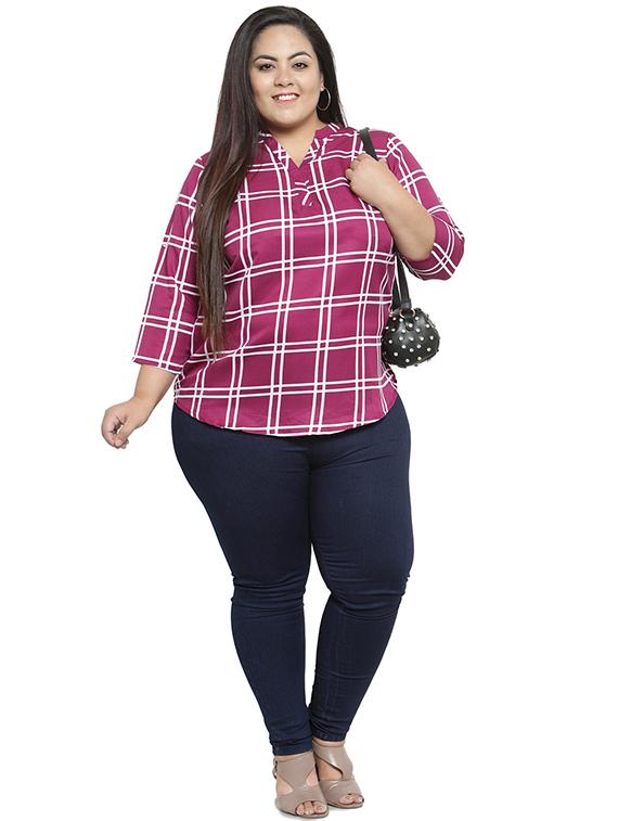 mandarin neck checkered top - 16642908 - Zoom Image - 4