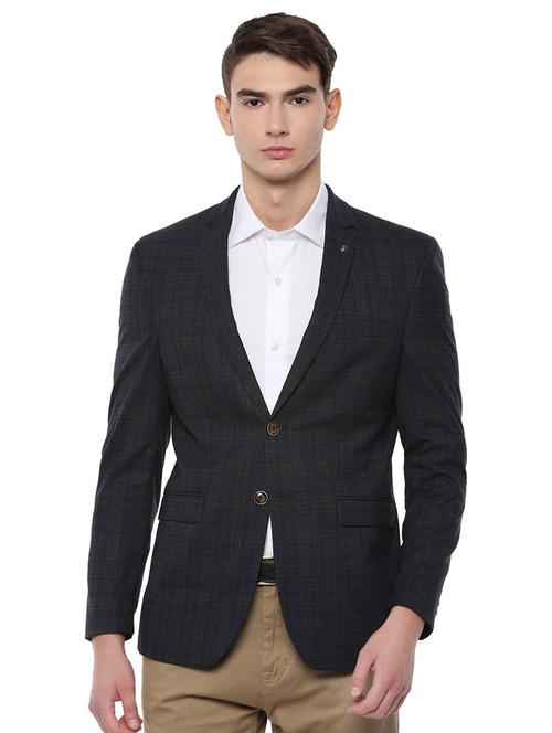 navy blue checkered single breasted casual blazer - 16643073 - Standard Image - 1